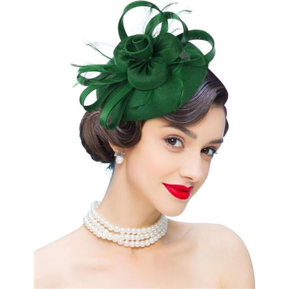 Fascinator Church Derby Hat Pillbox Hats Dark Green